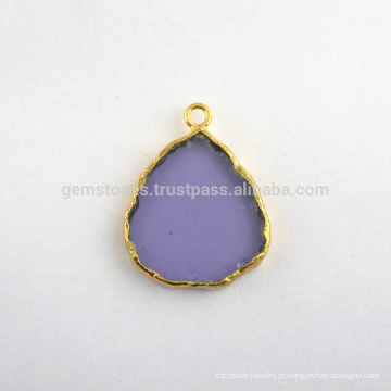 Handmade Amethyst Quartz Slice Gemstone Bezel Station Micron Gold Plated 925 Sterling Silver Bezel Connector e encantos